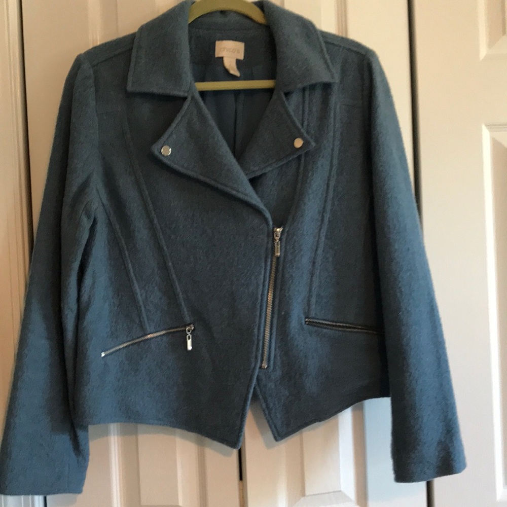 Chico’s Blue Wool Moto Jacket